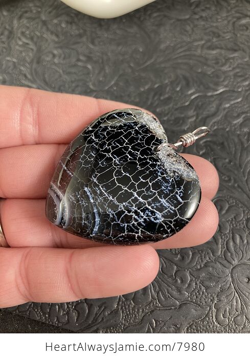 Black and White Dragon Veins Heart Shaped Stone Jewelry Pendant - #BTMC1mNnGQY-2