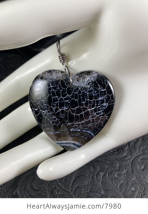 Black and White Dragon Veins Heart Shaped Stone Jewelry Pendant - #BTMC1mNnGQY-6