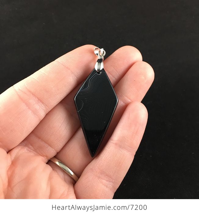 Black and White Onyx Agate Diamond Shaped Stone Jewelry Pendant - #zUcCRFiWeeQ-4