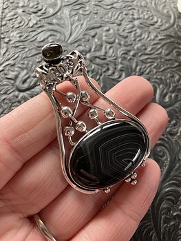 Black Banded Agate and Faceted Gemstone Jewelry Crystal Fidget Pendant #aAJ30zmpohs