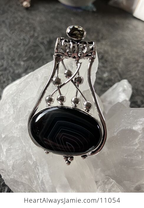 Black Banded Agate and Faceted Gemstone Jewelry Crystal Fidget Pendant - #aAJ30zmpohs-3