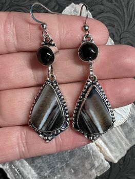 Black Banded Agate and Onyx Earrings Crystal Stone Jewelry #ELPrPQeci6w