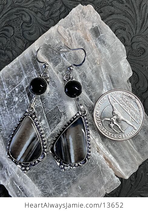 Black Banded Agate and Onyx Earrings Crystal Stone Jewelry - #ELPrPQeci6w-5