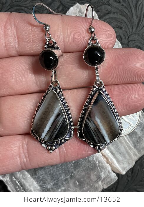 Black Banded Agate and Onyx Earrings Crystal Stone Jewelry - #ELPrPQeci6w-1