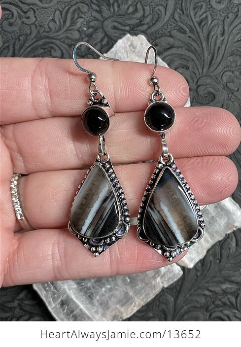 Black Banded Agate and Onyx Earrings Crystal Stone Jewelry - #ELPrPQeci6w-4