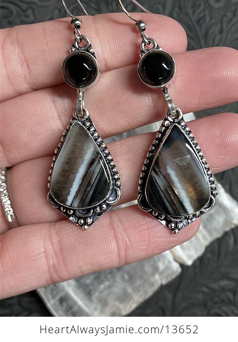 Black Banded Agate and Onyx Earrings Crystal Stone Jewelry - #ELPrPQeci6w-3