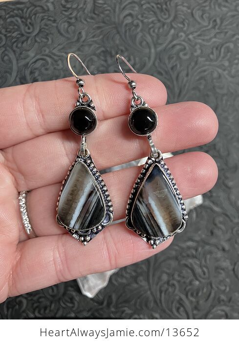 Black Banded Agate and Onyx Earrings Crystal Stone Jewelry - #ELPrPQeci6w-2