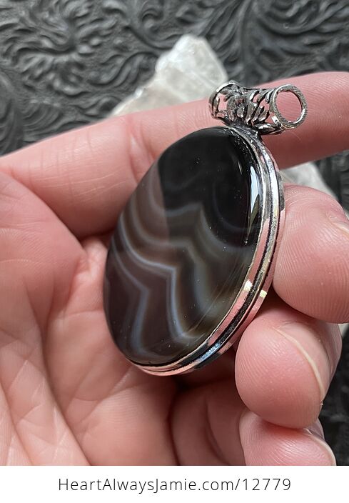 Black Banded Agate Gemstone Jewelry Crystal Pendant - #BHjzBnSsYas-4