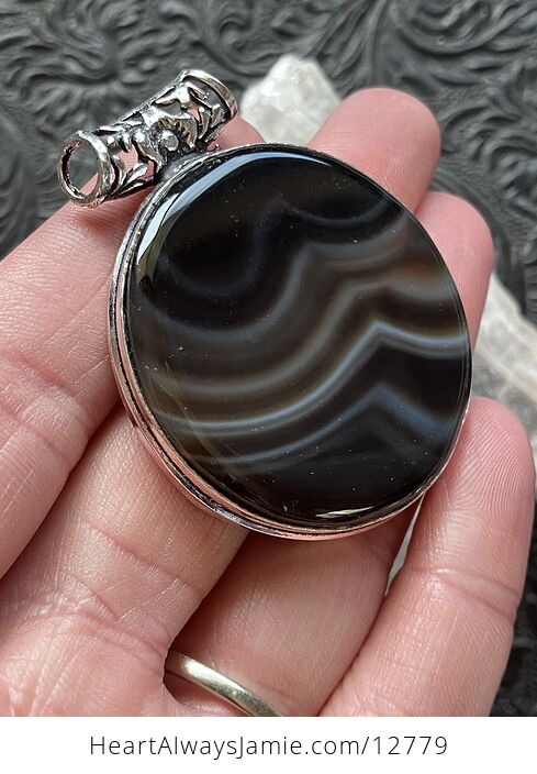 Black Banded Agate Gemstone Jewelry Crystal Pendant - #BHjzBnSsYas-3