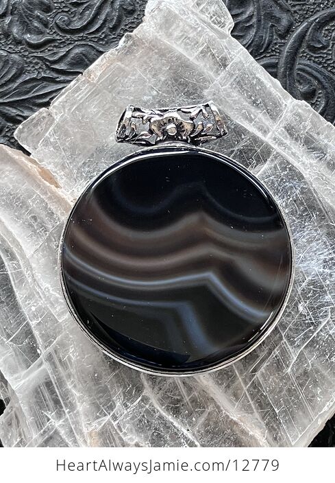 Black Banded Agate Gemstone Jewelry Crystal Pendant - #BHjzBnSsYas-1