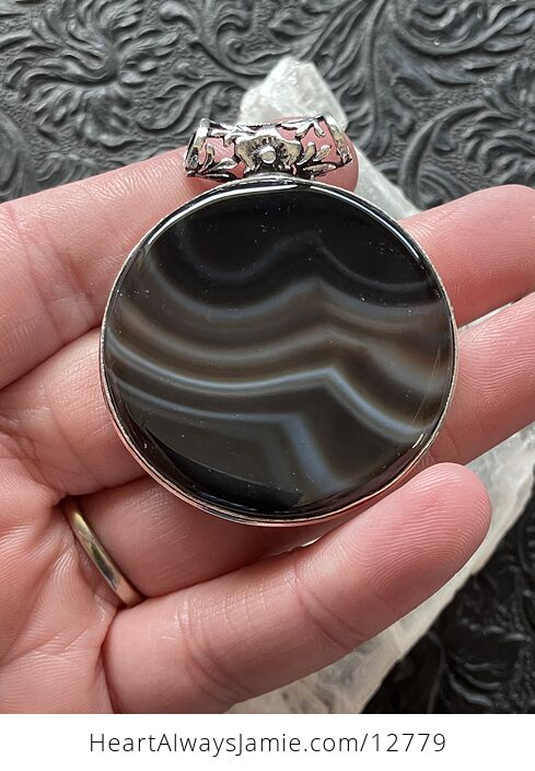 Black Banded Agate Gemstone Jewelry Crystal Pendant - #BHjzBnSsYas-2