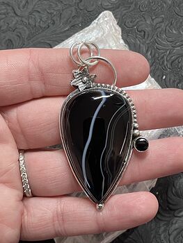 Black Banded Onyx Agate Floral Pendant Crystal Stone Jewelry #4VaIV3zLVIE