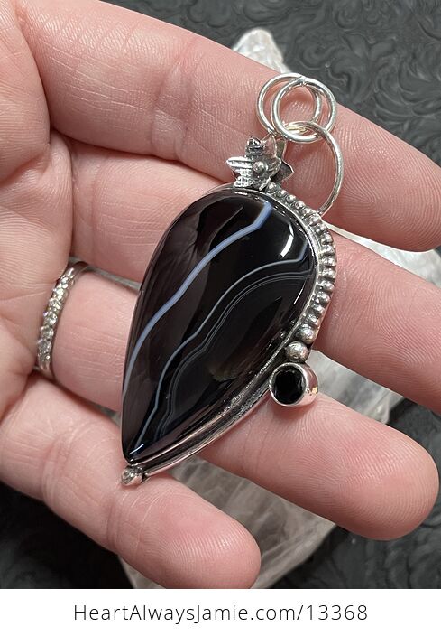 Black Banded Onyx Agate Floral Pendant Crystal Stone Jewelry - #4VaIV3zLVIE-3