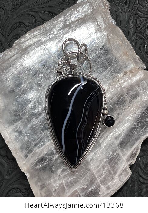 Black Banded Onyx Agate Floral Pendant Crystal Stone Jewelry - #4VaIV3zLVIE-4