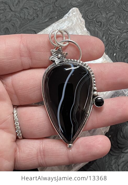 Black Banded Onyx Agate Floral Pendant Crystal Stone Jewelry - #4VaIV3zLVIE-1