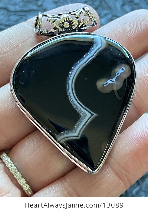 Black Banded Onyx Agate Pendant Gemstone Crystal Jewelry - #KlmEbDtuTM8-3