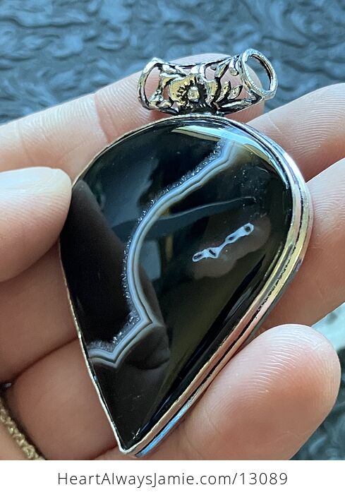 Black Banded Onyx Agate Pendant Gemstone Crystal Jewelry - #KlmEbDtuTM8-5