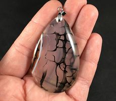 Black Brown and Semi Transparent Dragon Veins Agate Stone Pendant #FmMYyyNg6tM