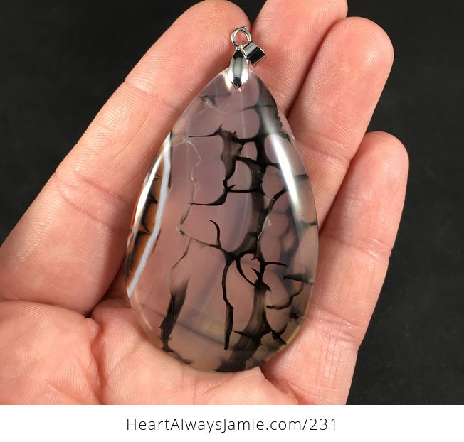 Black Brown and Semi Transparent Dragon Veins Agate Stone Pendant - #FmMYyyNg6tM-1