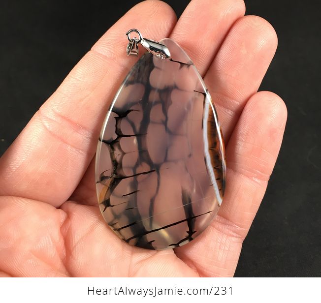 Black Brown and Semi Transparent Dragon Veins Agate Stone Pendant Necklace - #FmMYyyNg6tM-2