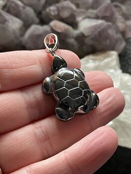 Black Carved Magnetic Hematite Stone Turtle Pendant #cTvU3xWTRh8
