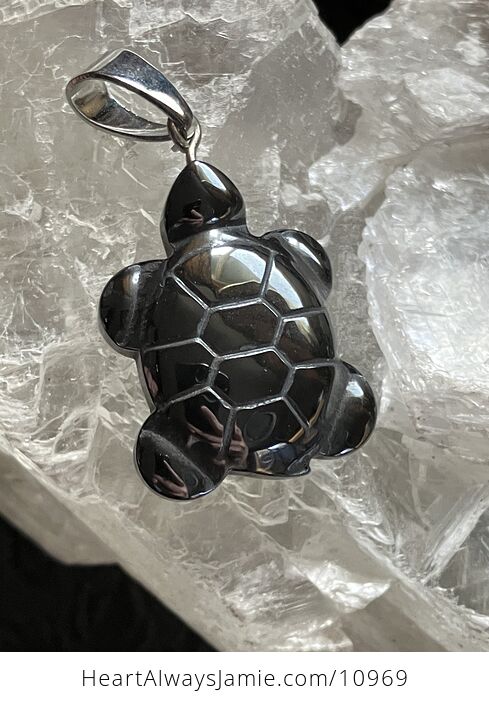 Black Carved Magnetic Hematite Stone Turtle Pendant - #cTvU3xWTRh8-4