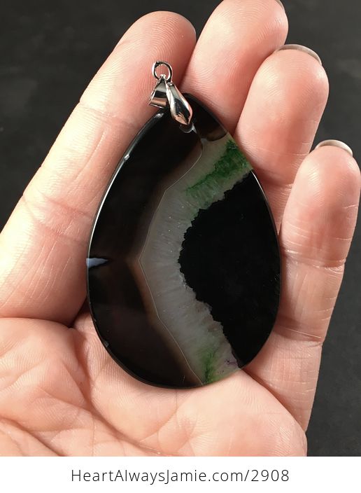Black Dark Brown and Green Druzy Agate Stone Pendant Necklace - #kwy3X4FwJs0-2