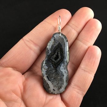 Black Druzy Agate Slice Stone Jewelry Pendant #uvyrW1bPGwk