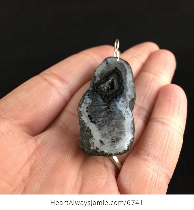 Black Druzy Agate Slice Stone Jewelry Pendant - #uvyrW1bPGwk-2