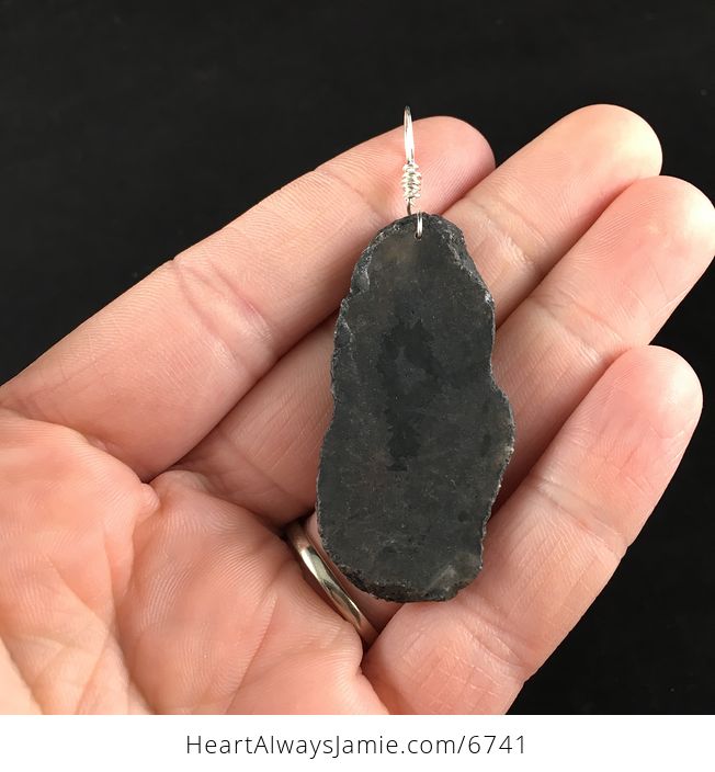 Black Druzy Agate Slice Stone Jewelry Pendant - #uvyrW1bPGwk-6