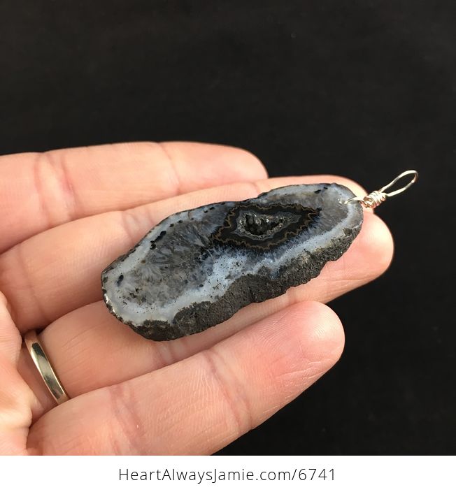 Black Druzy Agate Slice Stone Jewelry Pendant - #uvyrW1bPGwk-3