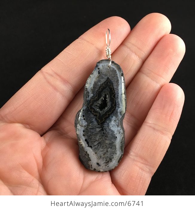 Black Druzy Agate Slice Stone Jewelry Pendant - #uvyrW1bPGwk-1