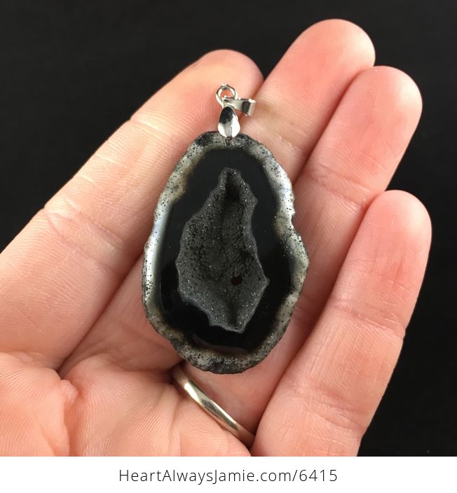 Black Druzy Agate Stone Jewelry Pendant - #Lf1GKP6L46Y-1
