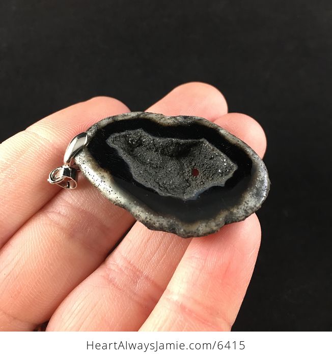 Black Druzy Agate Stone Jewelry Pendant - #Lf1GKP6L46Y-4