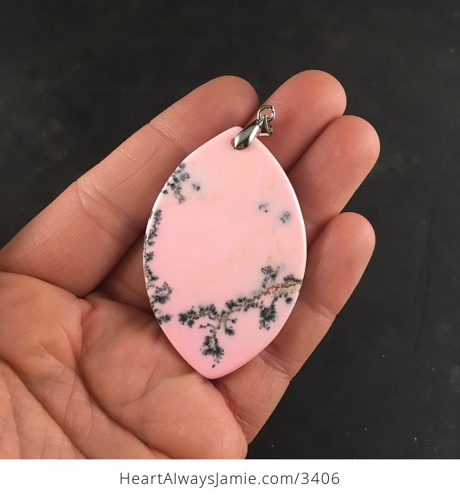 Black Flecked Pink Turquoise Stone Pendant Necklace Jewelry - #SLqIduVuQno-3