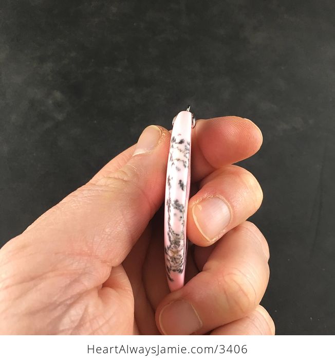 Black Flecked Pink Turquoise Stone Pendant Necklace Jewelry - #SLqIduVuQno-2