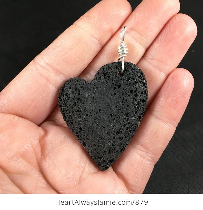 Black Heart Shaped Pelelith Vesuvianite Lava Rock Pendant - #Rl68duFVc6U-1
