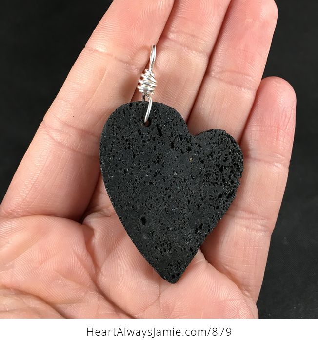 Black Heart Shaped Pelelith Vesuvianite Lava Rock Pendant Necklace - #Rl68duFVc6U-2
