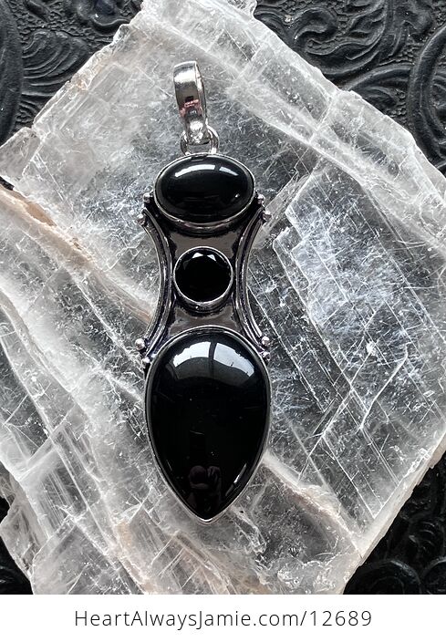 Black Jasper and Chalcedony Onyx Stone Jewelry Crystal Pendant - #BkUEa5yFF1M-1