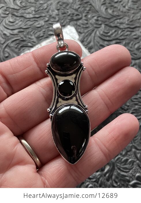 Black Jasper and Chalcedony Onyx Stone Jewelry Crystal Pendant - #BkUEa5yFF1M-2