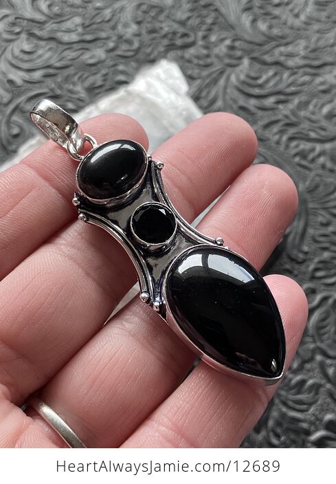 Black Jasper and Chalcedony Onyx Stone Jewelry Crystal Pendant - #BkUEa5yFF1M-3