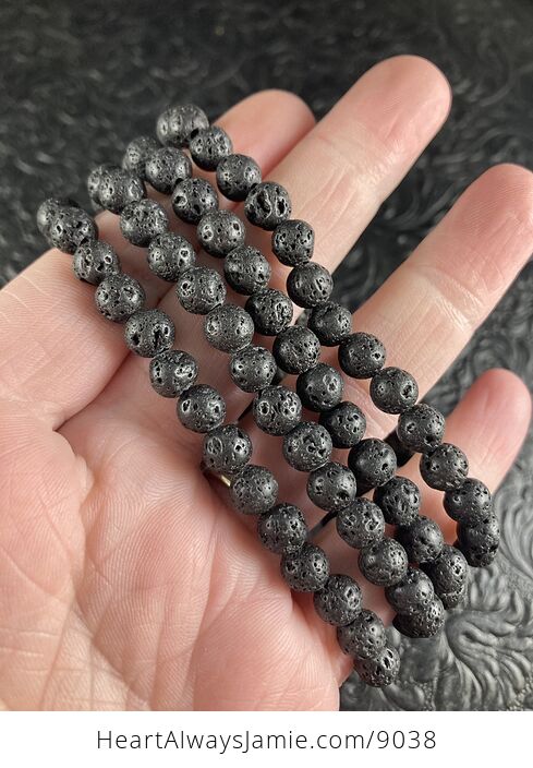 Black Lava Rock Basalt Stone 6mm Natural Gemstone Jewelry Bracelet - #UCcZHdbulJI-1