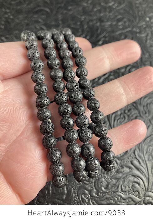 Black Lava Rock Basalt Stone 6mm Natural Gemstone Jewelry Bracelet - #UCcZHdbulJI-2