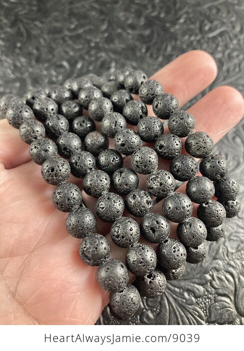 Black Lava Rock Basalt Stone 8mm Natural Gemstone Jewelry Bracelet - #LM5OM1MiO1U-4
