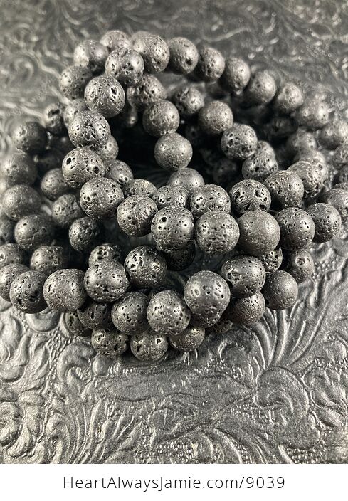 Black Lava Rock Basalt Stone 8mm Natural Gemstone Jewelry Bracelet - #LM5OM1MiO1U-3