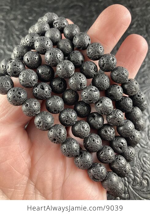 Black Lava Rock Basalt Stone 8mm Natural Gemstone Jewelry Bracelet - #LM5OM1MiO1U-1