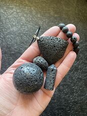 Black Lava Rock Sphere Necklace Tumble Bracelet Point Crystal Gift Set #C7qGEPd2anI