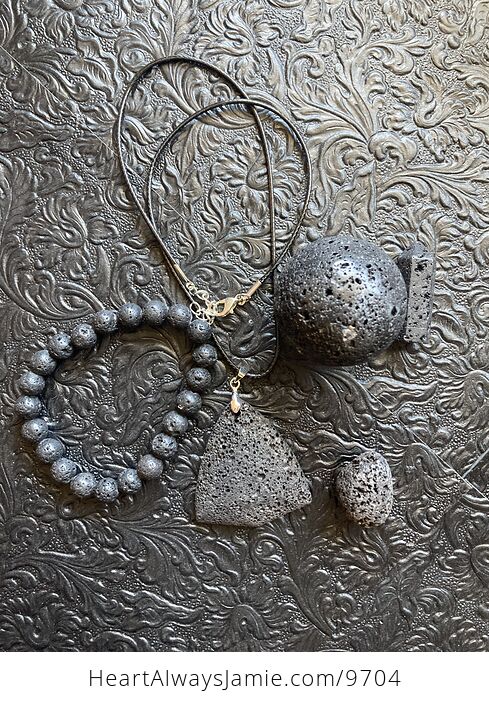 Black Lava Rock Sphere Necklace Tumble Bracelet Point Crystal Gift Set - #C7qGEPd2anI-2