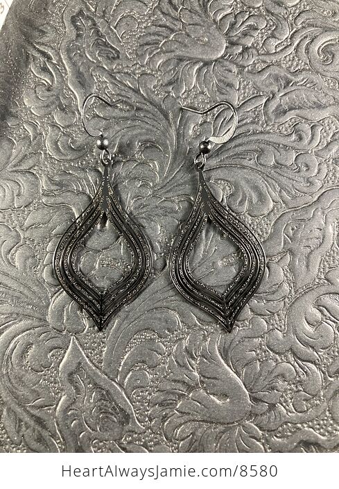 Black Metal Ornate Earrings - #Na9X5NpvTZo-3
