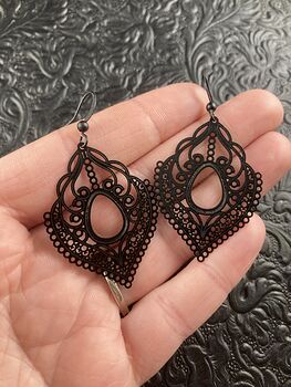 Black Metal Ornate Filigree Earrings #r4l9QD7KKBk